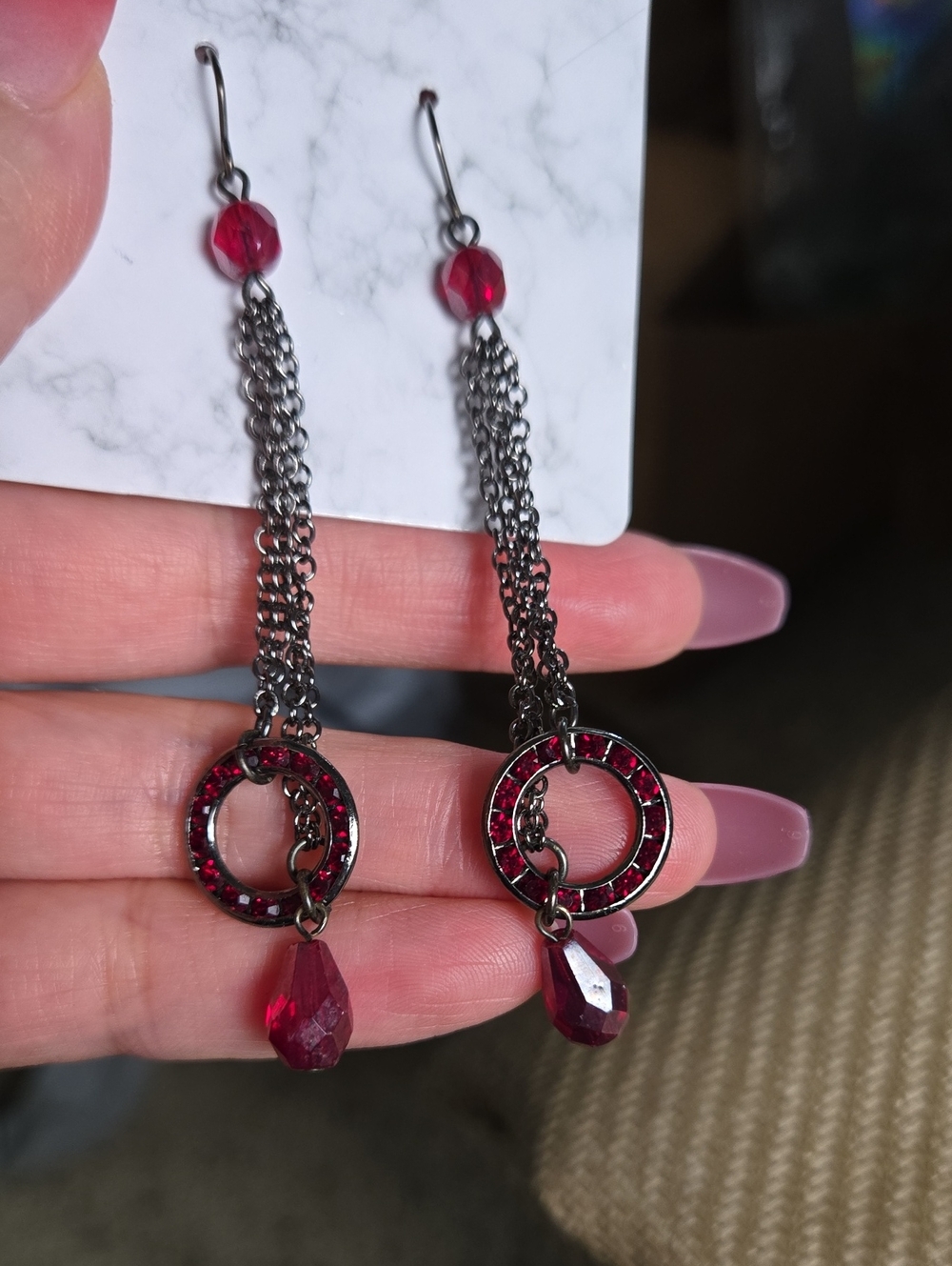 Red Crystal Dangle Earrings